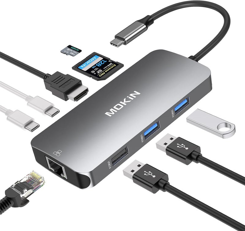 Mokin USB C Adapters for MacBook Pro/Air,Mac Dongle with 3 USB Port,USBC to HDMI, RJ45 Ethernet, 9 in 1 USB C to HDMI Adapter,100W Pd Charging,SD/TF Card Reader USB Hub - Image 1